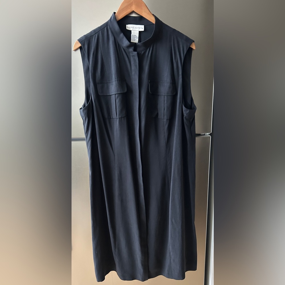Doncaster Black Sleeveless Tencel Tunic Dress Minimalist Button Front
